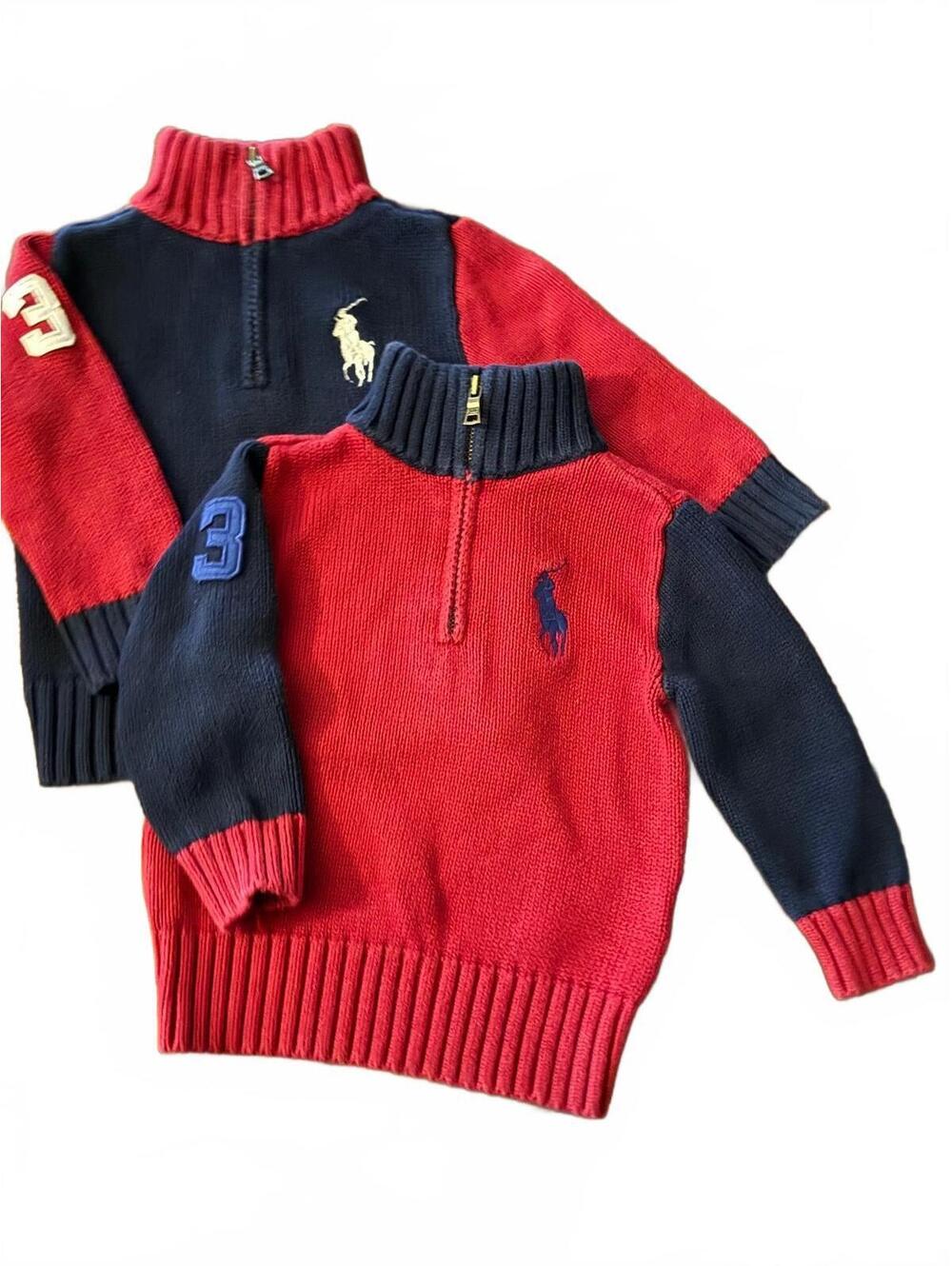Polo Ralph Lauren Boys 3T Half-Zip Sweaters Set of 2 Red & Navy